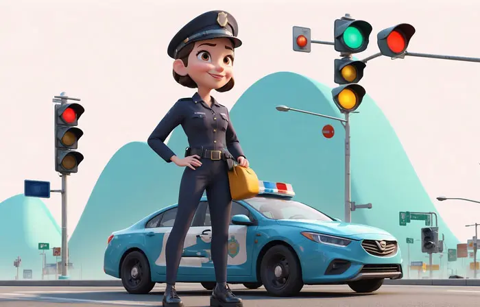 Female Traffic Police on Duty Stunning 3D Character Design Art Illustration image